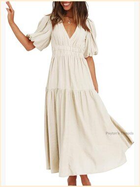 Deep V Neck Flowey Midi Dress Wedding Guest